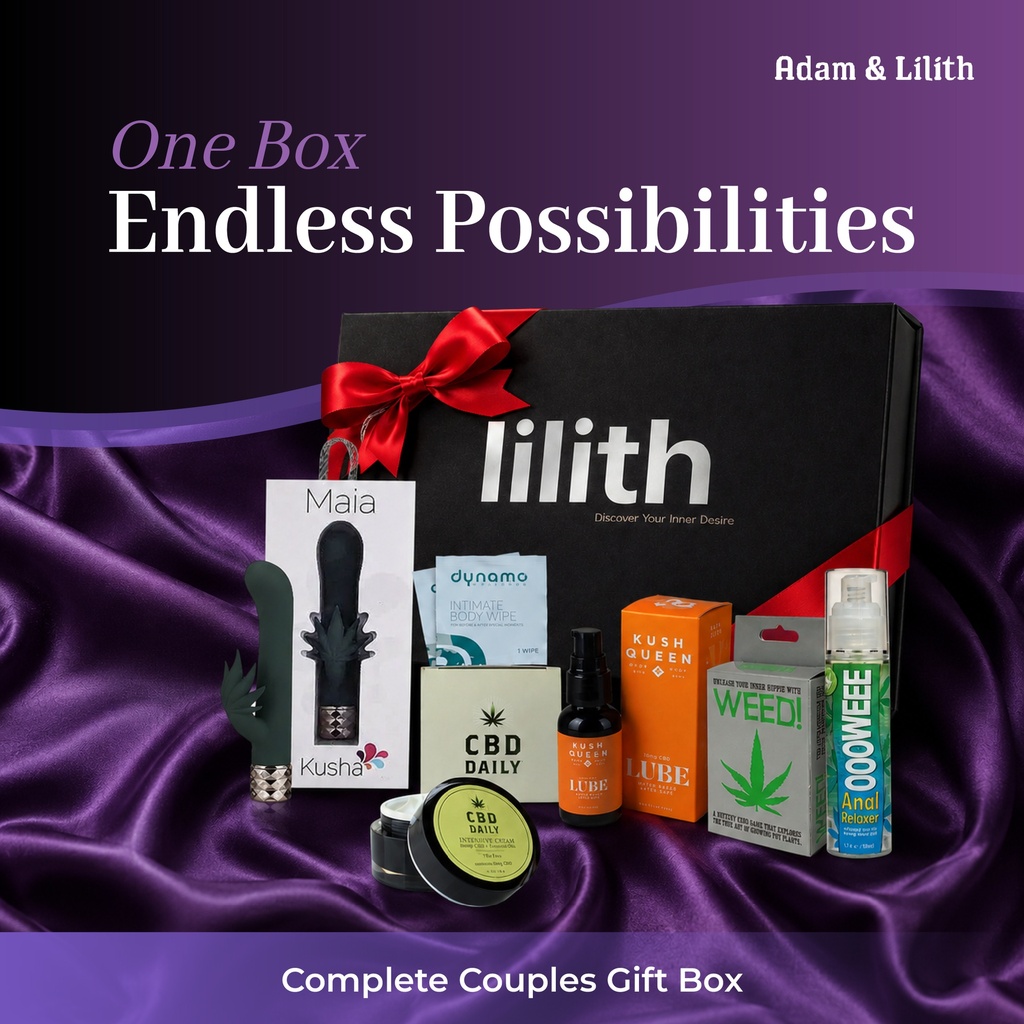 Lilith’s “Kush Box” – Dual Stimulator, CBD Cream, Kush Queen Lube, Anal Relaxer & Weed Card Game – Elevated Intimacy Kit for Couples