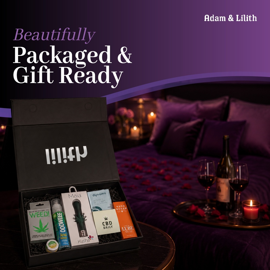 Lilith’s “Kush Box” – Dual Stimulator, CBD Cream, Kush Queen Lube, Anal Relaxer & Weed Card Game – Elevated Intimacy Kit for Couples