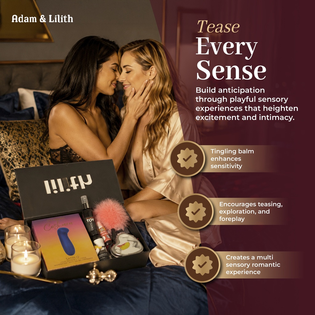 Lesbian Pleasure Box – Luxury G-Spot Vibrator, Edible Massage Essentials, Tickler, Nipple Nibbler & Lube – Women’s Sensual Wellness Gift Set