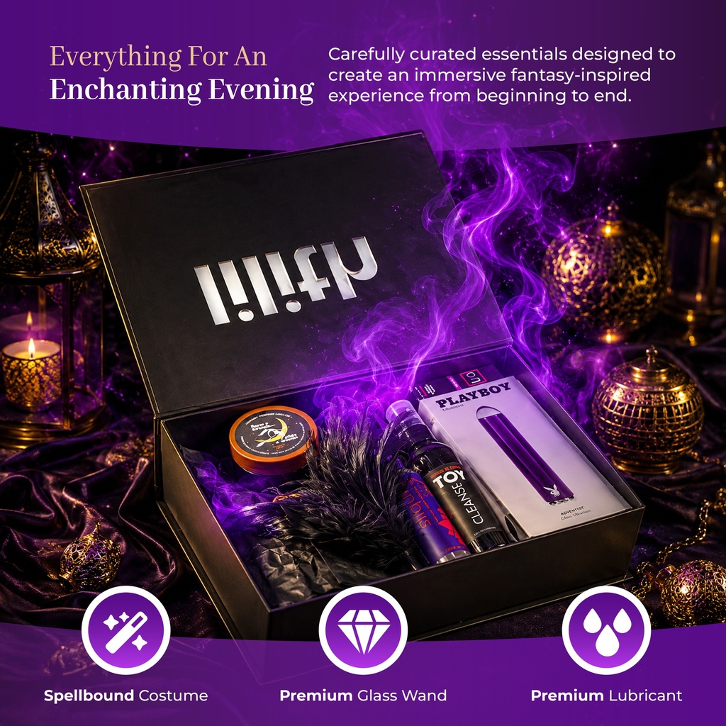 Season of the Witch – Amethyst Glass Wand, Witch Costume, Candle & Pleasure Essentials – Fantasy Roleplay Intimacy Kit