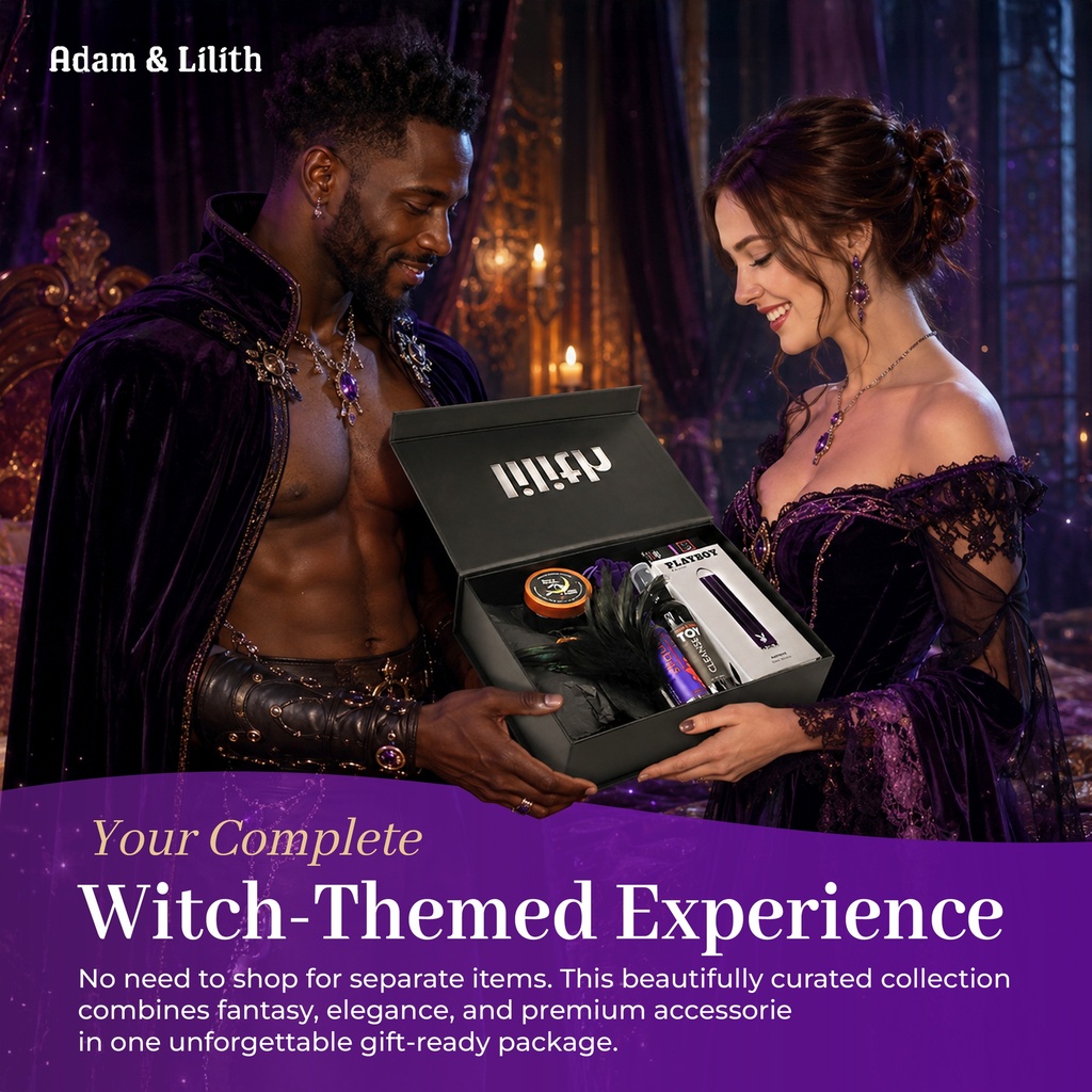 Season of the Witch – Amethyst Glass Wand, Witch Costume, Candle & Pleasure Essentials – Fantasy Roleplay Intimacy Kit