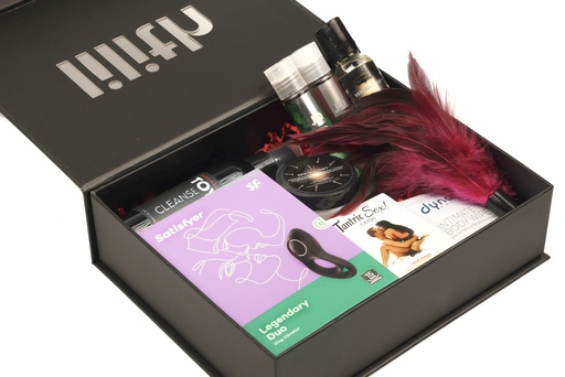[A&L-2660] Tantric Energy Box – Sacred Couples Kit with Duo Ring Vibrator, Massage Oil, Candle, Tantric Cards, Lubes & Feather – Intimacy & Sensual Connection Set