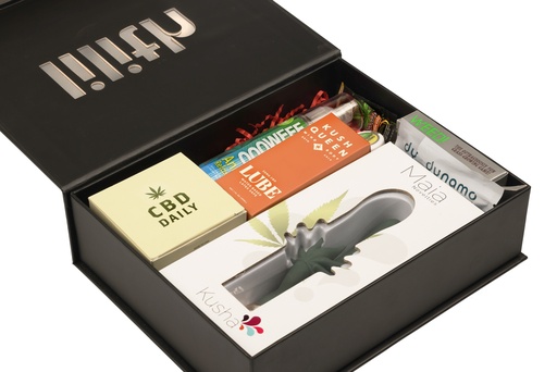 [A&L-2663] Lilith’s “Kush Box” – Dual Stimulator, CBD Cream, Kush Queen Lube, Anal Relaxer & Weed Card Game – Elevated Intimacy Kit for Couples