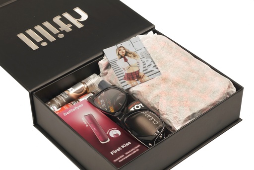 [A&L-2664] Class Crush “School Girl Box” – Satisfier First Kiss Vibrator, School Girl Costume, Tickle His Pickle Book & Lubes – Flirty Intimacy Kit for Couples