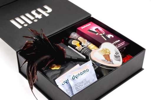 [A&L-2671] French Maid Fantasy Box – Lipstick Vibrator, Lingerie Set, Vanilla Massage Candle, Lube & Feather Tickler – Luxury Roleplay Kit for Couples