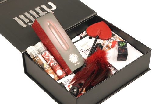 [A&L-2672] Naughty Christmas Lovers Box – Red Bullet Vibrator, Lingerie Set, Holiday Sex Dice & Cards, Christmas Lube, Feather & Paddle – Festive Couples Fantasy Kit